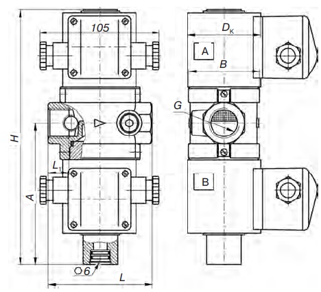 Клапаны электромагнитные ВН¾В-0,2, ВН¾В-1, ВН1В-0,2, ВН1В-1 трехпозиционные муфтовые с одним регулятором расхода