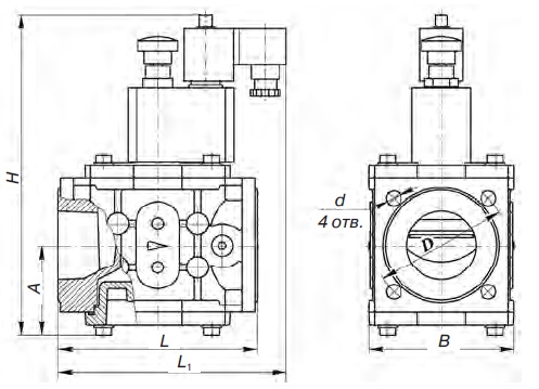 Клапаны электромагнитные ВН1Рм-6 фл., ВН1½Рм-6 фл., ВН2Рм-6 фл., ВН2½Рм-6, ВН3Рм-6, ВН4Рм-6 с ручным взводом механического типа серии ВН двухпозиционные фланцевые