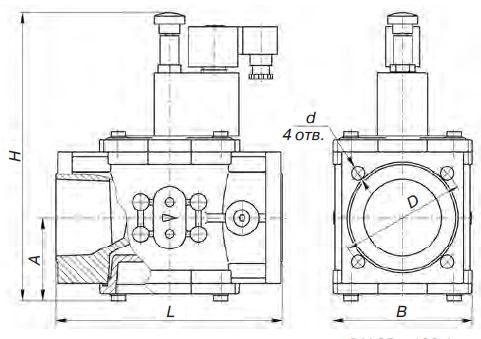Клапаны электромагнитные ВН1Рм-6 фл., ВН1½Рм-6 фл., ВН2Рм-6 фл., ВН2½Рм-6, ВН3Рм-6, ВН4Рм-6 с ручным взводом механического типа серии ВН двухпозиционные фланцевые